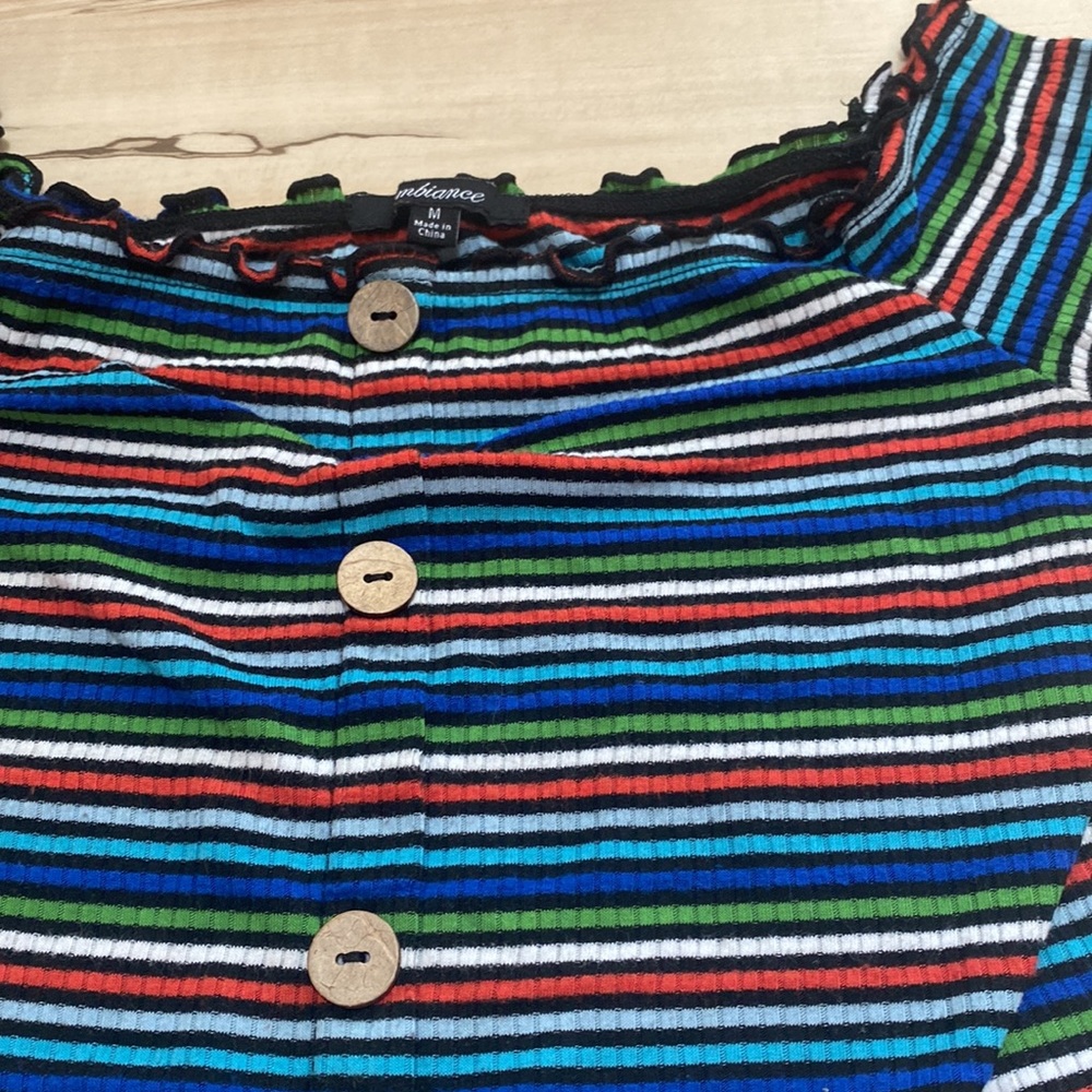 Ambiance Womens S/M Crop Top. Ribbed, ruffle, buttons, striped. So cute and fun. - Picture 12 of 12